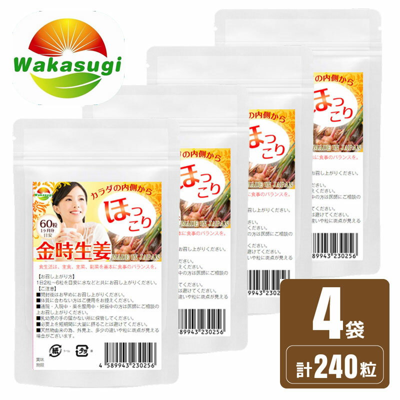 金時生姜サプリメント 60粒 4袋セット 合計240粒 冷えがきになる方にピッタリのサプリメント 金時しょうが サプリメント エアコン対策にも メール便発送商品若杉サプリ