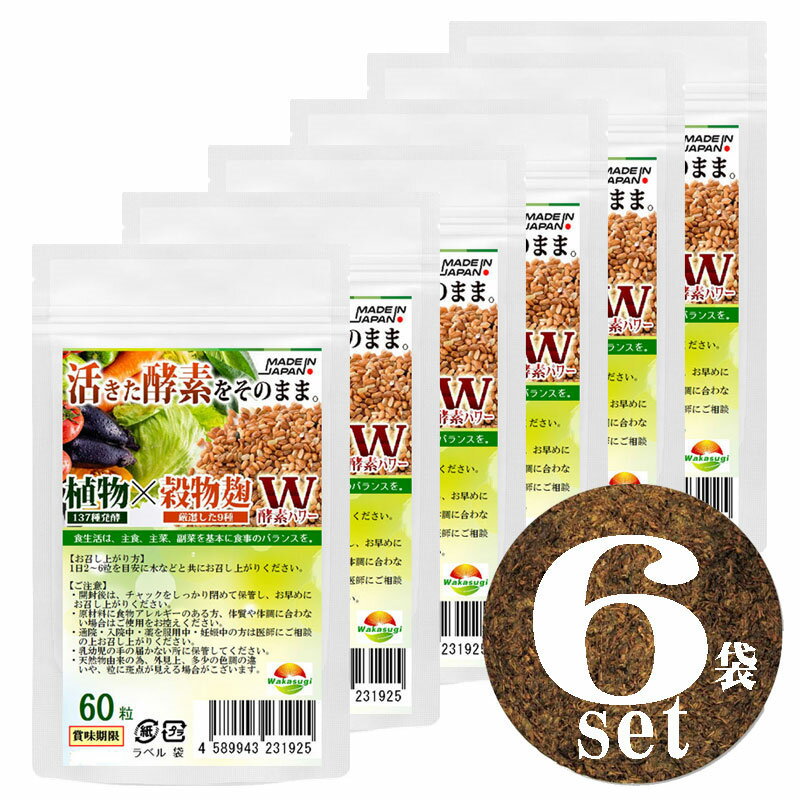 【楽天スーパーSALE 20%OFF】麹酵素 麹 酵素サプリ60粒【6袋計360粒】約5ヶ月分 熟成137種植物発酵エキス【糖類 3種 野菜 きのこ32種 ハーブ38種 穀物9種 豆・ナッツ類11種 海藻類6種】 厳選9種穀物麹【白米 黒米 赤米 もちきび ひえ たかきび もちあわ 玄米　大麦】