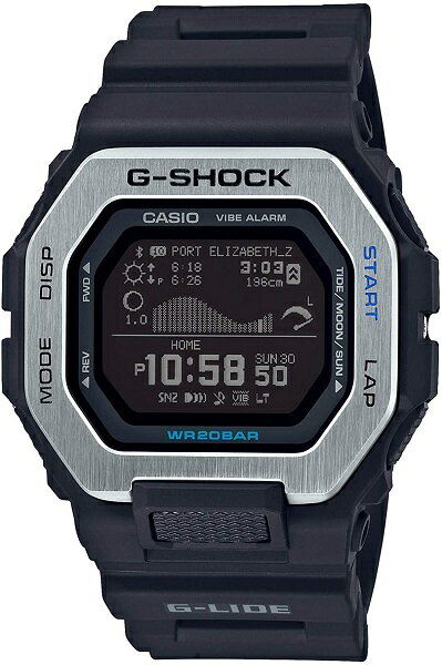 【GBX-100-1JF】CASIO 腕時計 G-SHOCK ジーショックメンズ　スポーツライン G-LIDE モバイルリンク　Bluetooth®デジタル タイドグラフ ムーンデータ　スクエア 角型 スマートフォンブラック シルバー