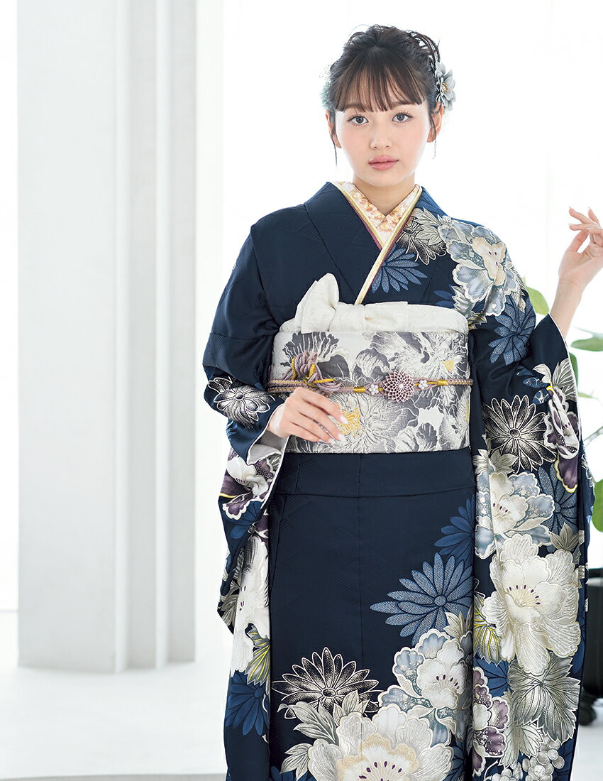 振袖 販売 単品 成人式 紺 濃紺 古典 正絹 新品 振袖ブランドBloom 2026年成人式 オーダーメイド 未仕立て 仕立て付 結婚式 卒業式 結納 お正月 送料無料 d4311-s