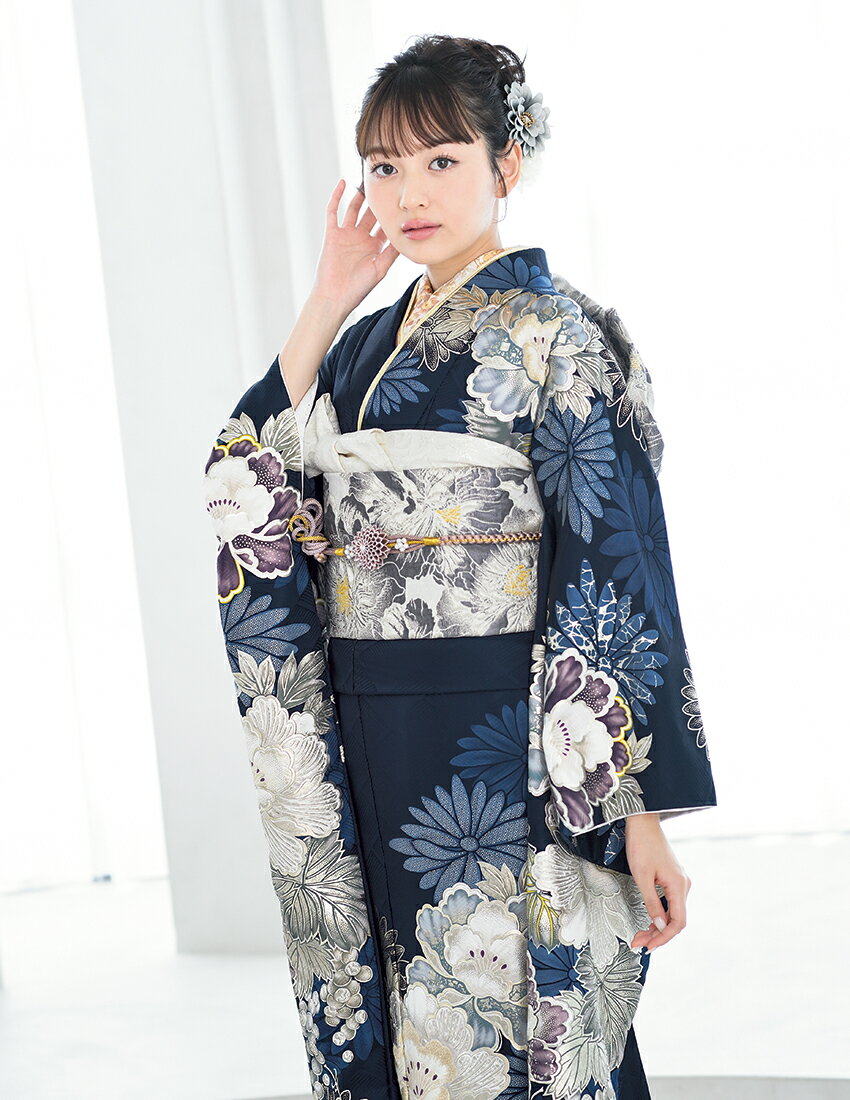 振袖 販売 単品 成人式 紺 濃紺 古典 正絹 新品 振袖ブランドBloom 2026年成人式 オーダーメイド 未仕立て 仕立て付 結婚式 卒業式 結納 お正月 送料無料 d4311-s