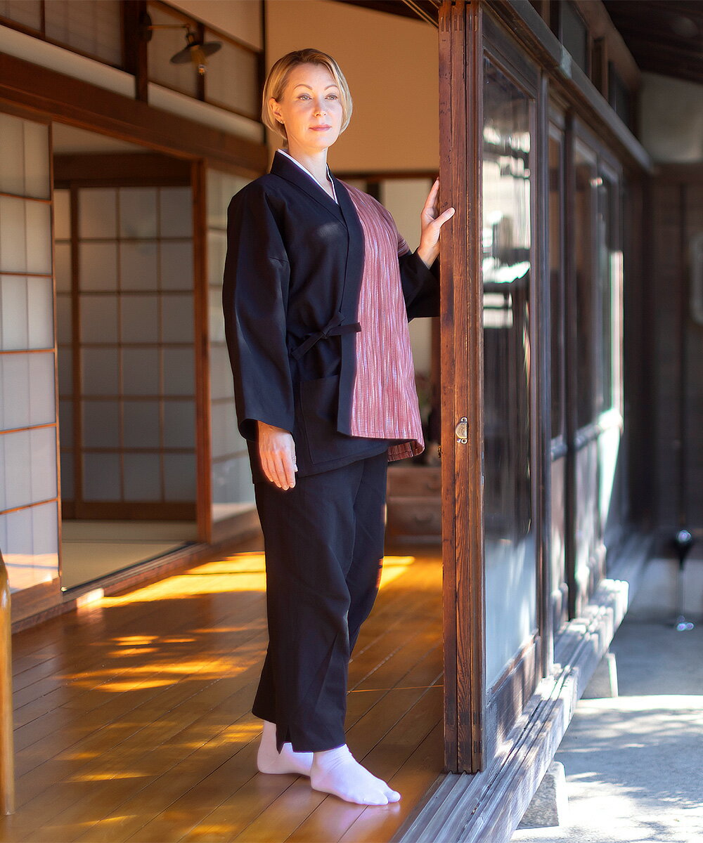 女性 作務衣 8045 日本製 和粋庵女性たて絣デザイン作務衣　-綿100%-　女性用作務衣 3