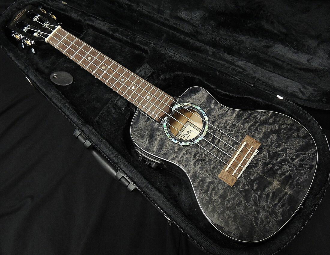 LANIKAI QM-BKCEC Quilted Maple Black Stain Concert A/E Ukulele ラニカイ エレクトリック コンサート ウクレレ スロッテッドヘッド ブラック【送料無料】