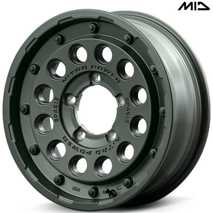 MID NITRO POWER H12 SHOTGUN TACTICAL EDITION 1本 [16×5.5J+20 5H 139.7 φ108.8 ジムニー JB23W JB64W] セミグロスODグリーン マルカサービス アルミホイール