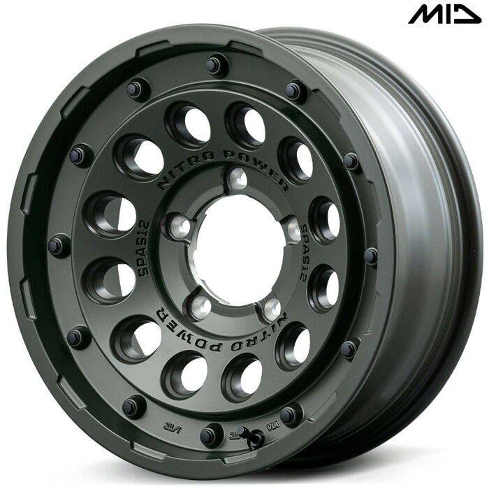 MID NITRO POWER H12 SHOTGUN TACTICAL EDITION 4本 [16×6.0J-5 5H 139.7 φ108.8 ジムニーシエラ JB74W] セミグロスODグリーン マルカサービス アルミホイール