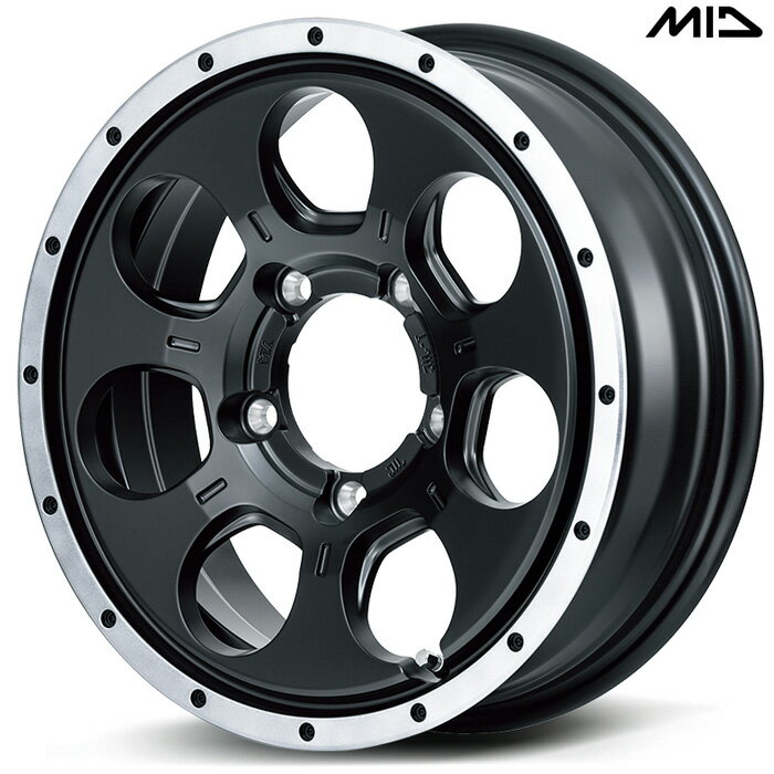 MID WO-7 4本 [16×5.5J+22 5H 139.7 φ108.8 ジムニー JB23W JB64W] セミグロスブラック/フランジDC マルカサービス アルミホイール