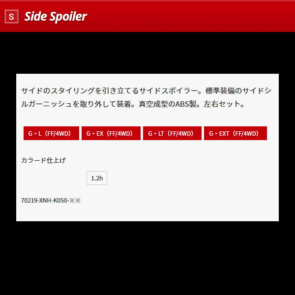 無限 サイドスポイラー(PX) [N-BOXカスタム JF3/JF4 H29/9〜R2/12] mugen プレミアムホワイト・パール2(PX)塗装済み 70219-XNH-K0S0-PX