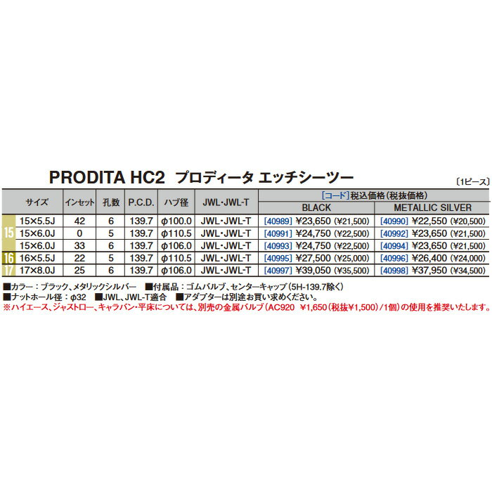 WEDS プロディータ HC2 ブラック 1本 [17X8.0J+25 6H 139.7 ハイラックスサーフ TRN215W TRN210W用] ウェッズ ホイール PRODITA HC2 ブラック 40997