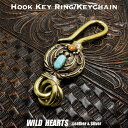 真鍮製キーホルダー キーフック 釣り針フック 真鍮フック キーフック ナバホスタイル Key holder Brass key chain with Turquoise & Coral Native American StyleWILD HEARTS Leather&Silver(ID kh3285k11)
