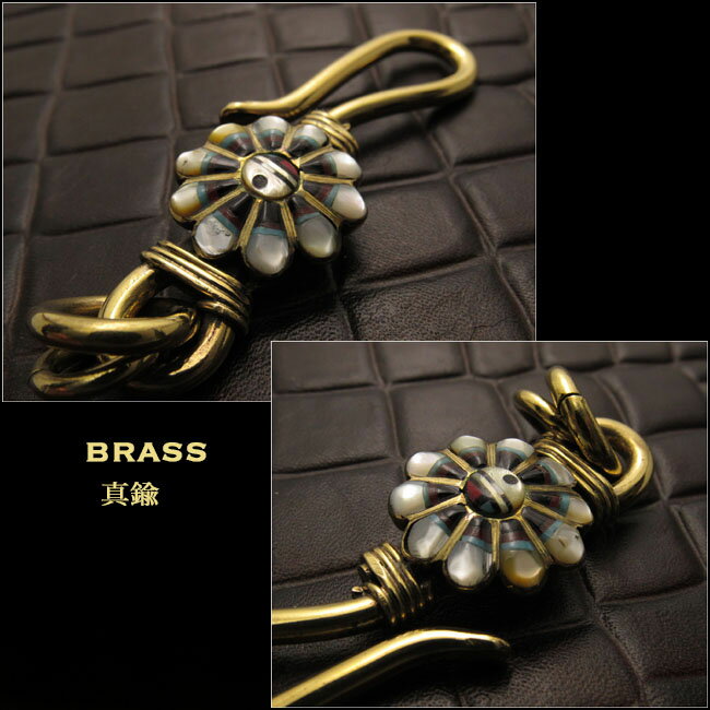 キーホルダー ウォレットチェーンホルダー 真鍮 キーフック サンフェイス インディアンジュエリー Native American Brass key chain Sunface Key Holder WILD HEARTS Leather & Silver (ID kh344k5)