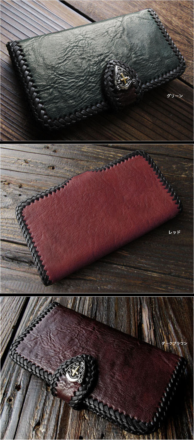 スマホケース 手帳型 多機種対応 スライド式 マルチケース レザーケース 馬革 コンチョ付き Genuine Horsehide Leather Wallet Card Holder Cover Flip CaseWILD HEARTS Leather&Silver(ID sc3543)za009