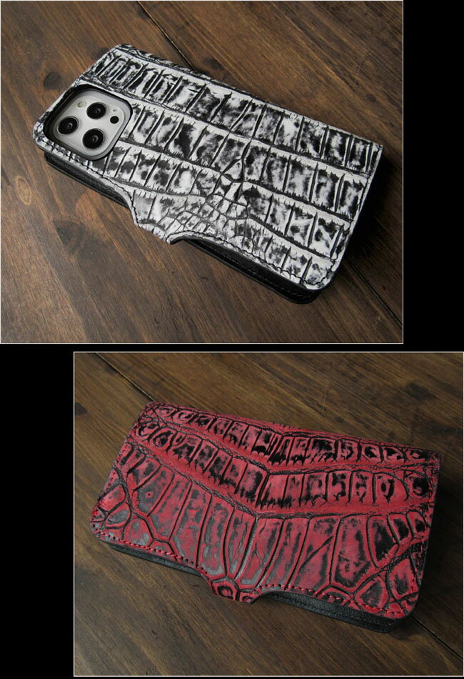 一点モノ商品 ヌバック クロコダイル 本革 レザー iPhoneケース スマホケース 手帳型 多機種対応 スライド式 マルチケース レザーケース MサイズWILD HEARTS Leather & Silver (ID ip4579)za005