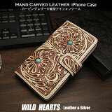 iPhone ޥۥ Ģ 쥶 ϥɥᥤ ܳ  ʥ  ޥͥå Genuine Leather iPhone Flip Case Wallet CoverWILD HEARTS Leather&Silver (ID ip2818r93)