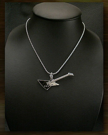 エレキギターペンダントトップ ネックレストップ シルバー925 Silver Guitar Electric Guitar Pendant Hard Rock WILD HEARTS leather&silver (ID tpdn0045)