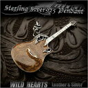 ギターペンダントトップ ネックレストップ シルバー925 楽器アクセサリー Silver Guitar Electric Guitar Pendant Hard Rock WILD HEARTS leather&silver(ID pt1520)