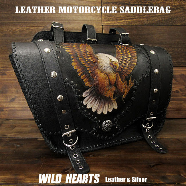 バッグ・ケース, サイドバッグ・サドルバッグ  Eagle Carved Leather Single Saddlebag Harley-Davidson Sportster iron 883Forty-Eight MotorcycleWILD HEARTS LeatherSilver (ID sb3480)