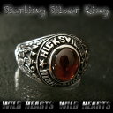 カレッジリング シルバー925 ガーネット シルバーアクセサリー Class Ring championship ring Garnet Sterling silver Ring WILD HEARTS Leather Silver (ID trg0016)