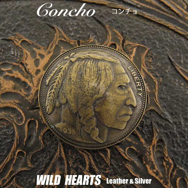 CfBARC R` vJ Concho Native American Buffalo Coin Replica Indian conchoWILD HEARTS Leather&Silver (ID co2348)