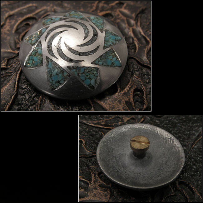 コンチョ 合金 インディアンジュエリー ターコイズ インレイ Concho Turquoise Wes...