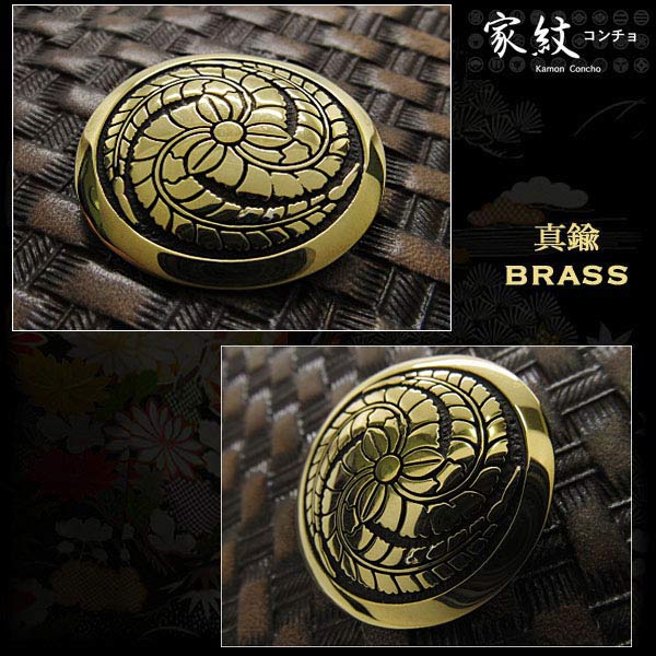 家紋コンチョ 真鍮 家紋 丸に三つ藤巴 Family Crests of Japan Samurai Family Cre...