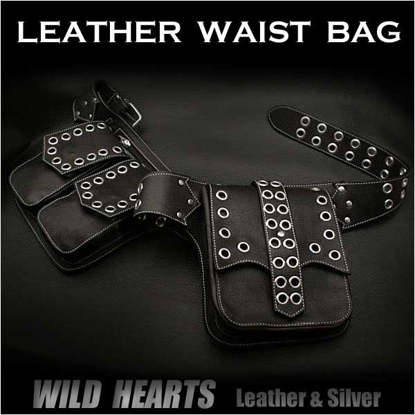 ウエストバッグ ヒップバッグ 本革 レザーMen's Genuine Biker/Motorcycle Fanny Pack Waist Bag Hip Bag/ Pack/Pouch BeltWILD HEARTS Leather&Sil...