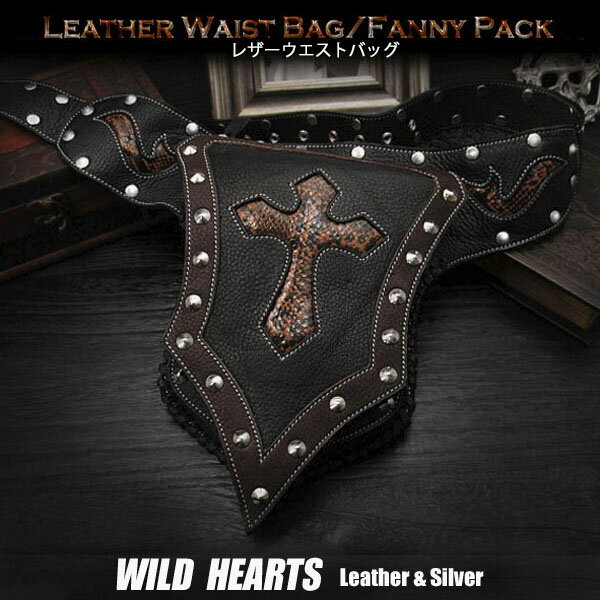 pNX^C̃IWifUC EGXgobO/qbvobO/{v/U[/Men's Genuine Fanny Pack/Waist Bag WILD HEARTS leather & silver (ID wb0732b39)