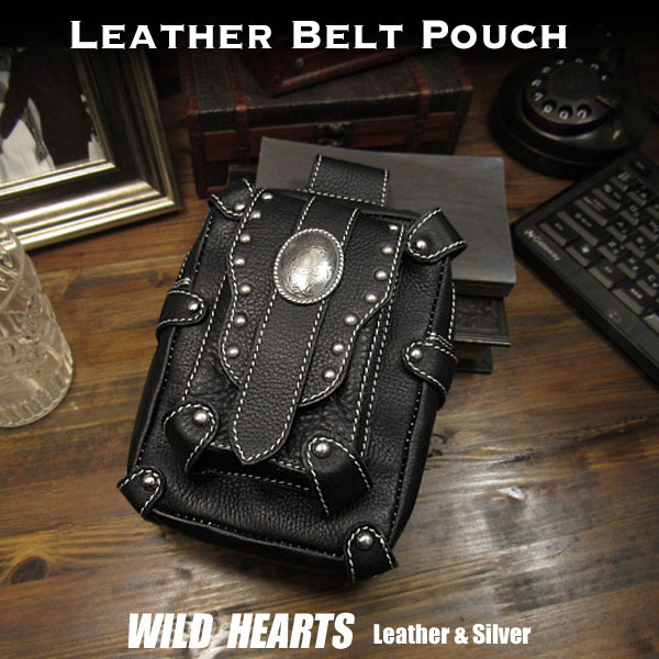 EGXg|[` VU[obO fBXobO qbvobO {v/U[ oCJ[|[`Genuine Leather Biker Motorcycle Waist Belt Pouch Belt Loops Purse@WILD HEARTS Leather&Silver (ID wp0722r86)