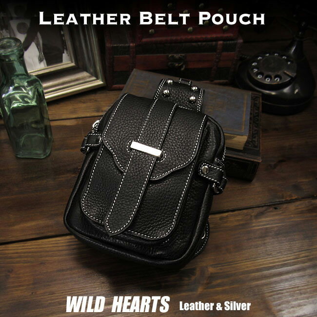 ウエストポーチ ヒップバッグ バイカー ベルトポーチ レザー/本革 Men 039 s Genuine leather Waist Pouch Hip Pouch Purse Bag Belt Travel Bag for BikersWILD HEARTS Leather Silver(ID wp1477r57)