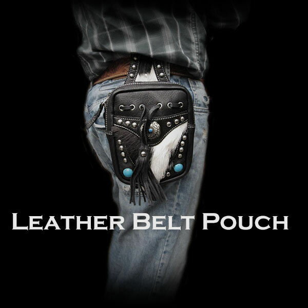レザー ウエストポーチ ヒップバッグ ベルトポーチ カウハラコ 牛革　バイカー Genuine cowhide skin Fur Hip Bag Waist/Belt Pouch WILD HEARTS Leather&Silver(ID wp0843b24)
