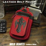 ȥݡ ҥåץХå ȥХå 쥶/ å/ Genuine Leather Biker Waist Pouch/Hip Bag/Pouch Belt/RedWILD HEARTS Leather&Silver (ID wp3163r76)za002