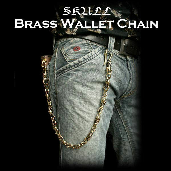 真鍮ウォレットチェーン スカル ドクロ 髑髏 バイカー パンク ロック 釣り針フック ナスカン Heavy Brass Long Motorcycle Wallet Chain Jeans Wallet Key Chain Large Chunky Skulls Trucker Bikerwild Hearts Leather Silver Id Wc2