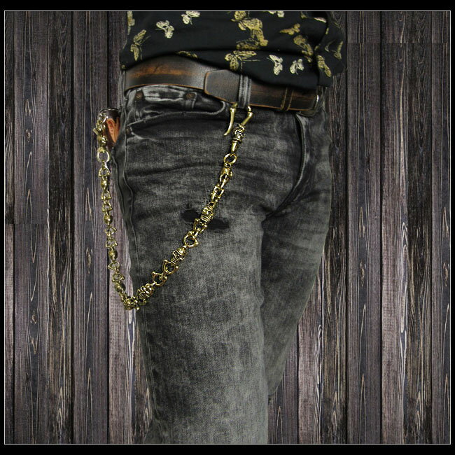真鍮ウォレットチェーン スカル ドクロ 髑髏 バイカー パンク ロック 釣り針フック ナスカン Heavy Brass Long Motorcycle Wallet Chain Jeans Wallet Key Chain Large Chunky Skulls Trucker Bikerwild Hearts Leather Silver Id Wc2