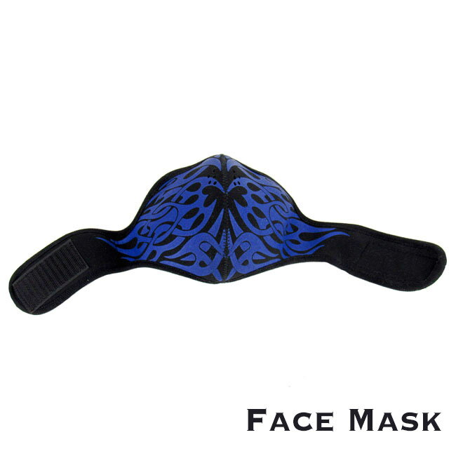 バイカーフェイスマスク ハーフマスク フェイスガード メンズ トライバル柄 ブルー Face Mask Half Face Mask Ski Sn…