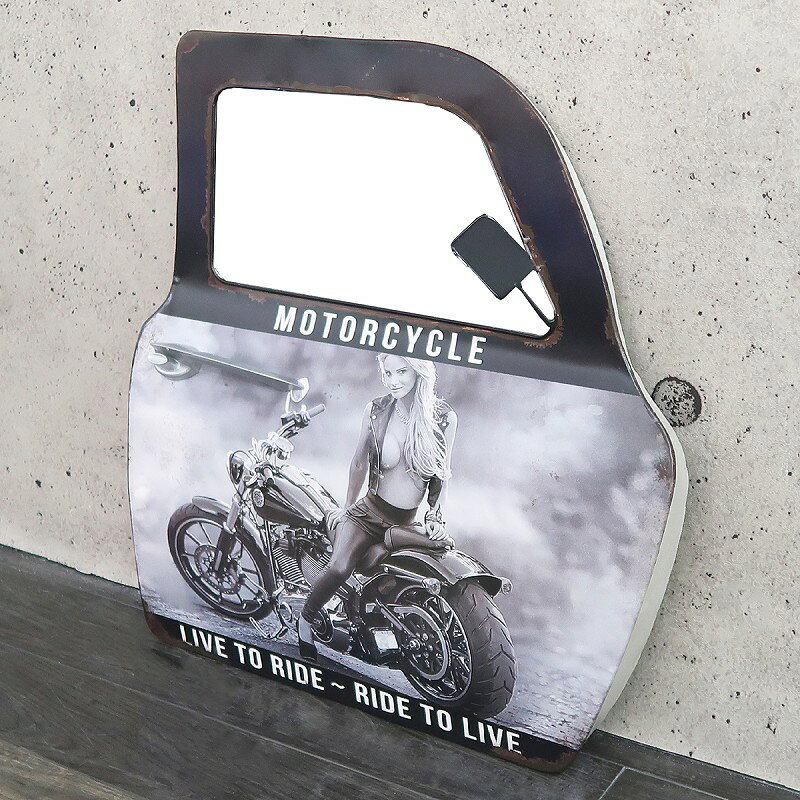 【全品最大P23倍!11日01:59まで】アメリカン雑貨 アメリカンレトロ ドア型プレート 看板 鏡付き ブリキ 置き型 壁掛け ピンナップガール セクシー オートバイ モーターサイクル BZ-152