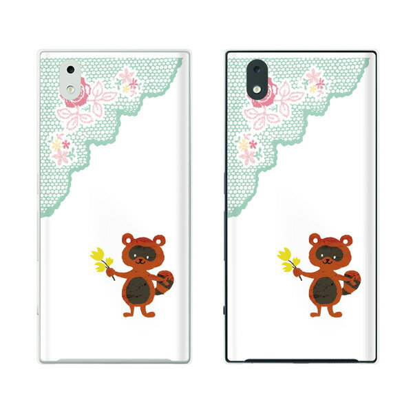 docomo MONO MO-01K / MO-01J たぬき タヌキ レース 花 白 ホワイト 動物 スマホ ケース ハード カバー ドコモ メール便送料無料♪