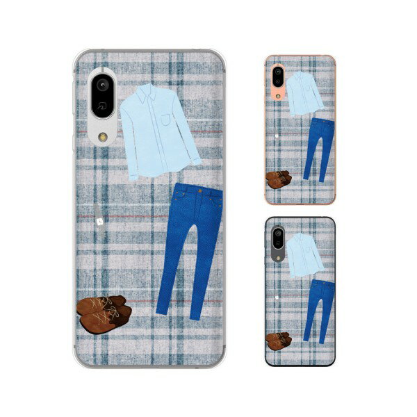 AQUOS sense3 lite SH-RM12 / sense3 plus SH-RM11 / sense plus SH-M07 / R Compact SH-M06 服 ファッション 小物 シャツ ジーンズ 青 ブルー チェック スマホ ケース ハード カバー アクオス