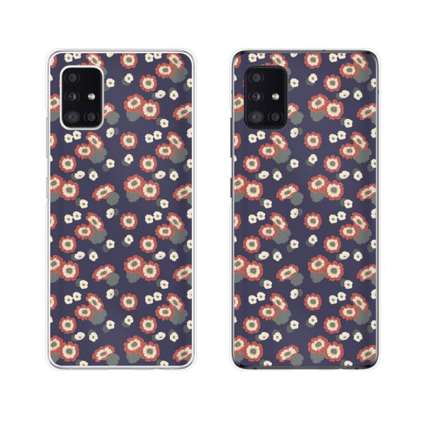 au ケース 【 Galaxy A51 5G SCG07 / S20 5G SCG01 / S20+ 5G SCG02 / A41 SCV48 / A20 SCV46 / S10 SCV41 】 花柄40 ネイビー 紺 ドット 小花 カワイイ スマホ ケース ハード カバー