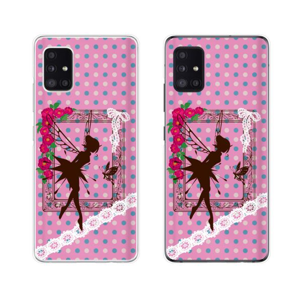 docomo ケース 【Galaxy A51 5G SC-54A / A21 SC-42A / S20 5G SC-51A / S20+ 5G SC-52A / A41 SC-41A / A20 SC-02M / S10 SC-03L】 ティンカーベル レース 女子カバー ピンク ネオンカラードット カワイイ ハード ギャラクシー ドコモ スマホケース
