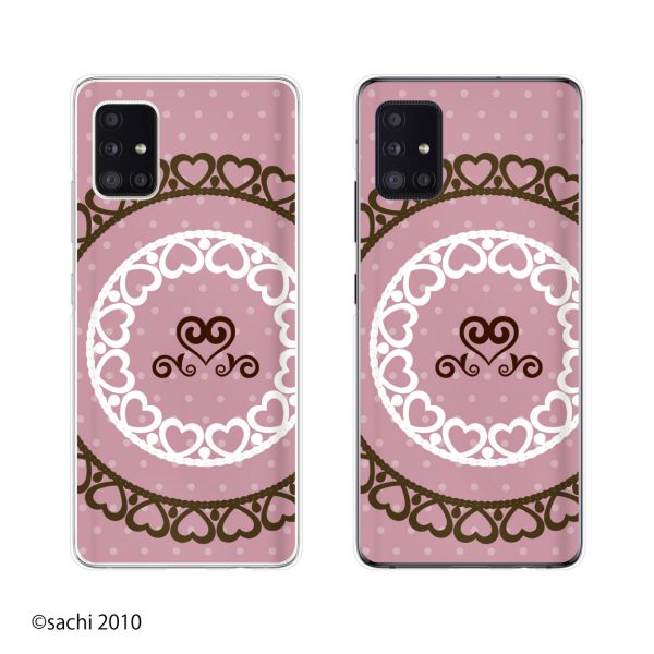 docomo ケース 【Galaxy A51 5G SC-54A / A21 SC-42A / S20 5G SC-51A / S20+ 5G SC-52A / A41 SC-41A / A20 SC-02M / S10 SC-03L】 レース5 ドット ハート ピンク カワイイ ハードケースカバー ギャラクシー ドコモ