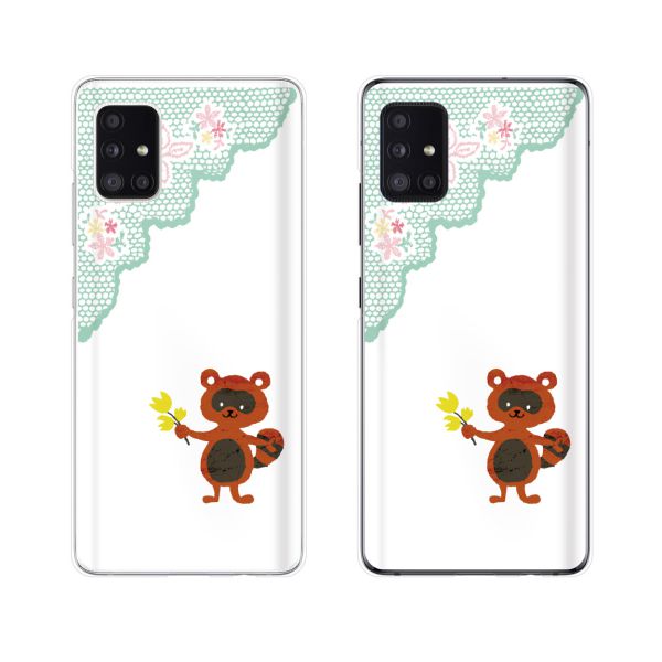 au ケース 【 Galaxy A51 5G SCG07 / S20 5G SCG01 / S20+ 5G SCG02 / A41 SCV48 / A20 SCV46 / S10 SCV41 】 たぬき タヌキ レース 花 白 ホワイト 動物 スマホ ケース ハード カバー