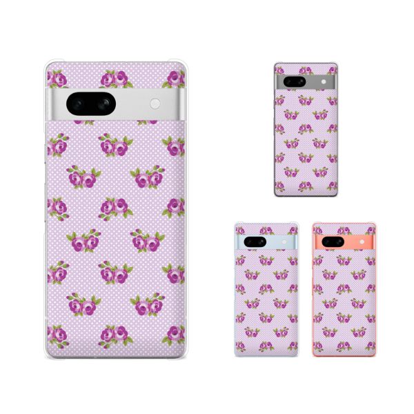 Google Pixel 7a / Pixel 3a / Pixel 3a XL / Pixel 3 / Pixel 3 XL ローズ11 バラ 花柄 紫 パープル ドット カワイイ スマホ ケース ハード カバー グーグル ピクセル3