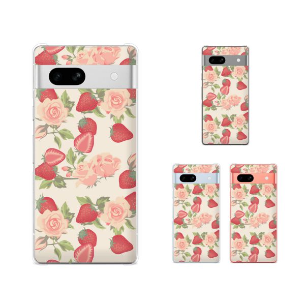 乐天商城 - Google Pixel 7a / Pixel 3a / Pixel 3a XL / Pixel 3 / Pixel 3 XL イチゴとバラ 苺と薔薇 クリーム カワイイ スマホ ケース ハード カバー グーグル ピクセル3