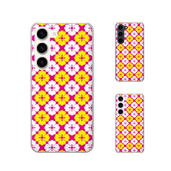 乐天商城 - au ケース 【 Galaxy S23 SCG19 / A54 5G SCG21 / A23 5G SCG18 / S22 SCG13 / S22 Ultra SCG14 / A53 5G SCG15 / A51 5G SCG07 】 和柄9 花柄 ピンク 白 ホワイト 黄色 イエロー カワイイ スマホ ケース ハード カバー