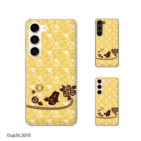au ケース 【 Galaxy S23 SCG19 / A54 5G SCG21 / A23 5G SCG18 / S22 SCG13 / S22 Ultra SCG14 / A53 5G SCG15 / A51 5G SCG07 】 サンダル バラ ジュエリー イエロー 黄色 カワイイ スマホ ケース ハード カバー