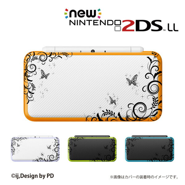 【 new NINTENDO 2DS LL 】 カバー ケース ハード クリアデザインケース / ラグジュアリーライン2黒 蝶 チョウ アゲハ メール便送料無..