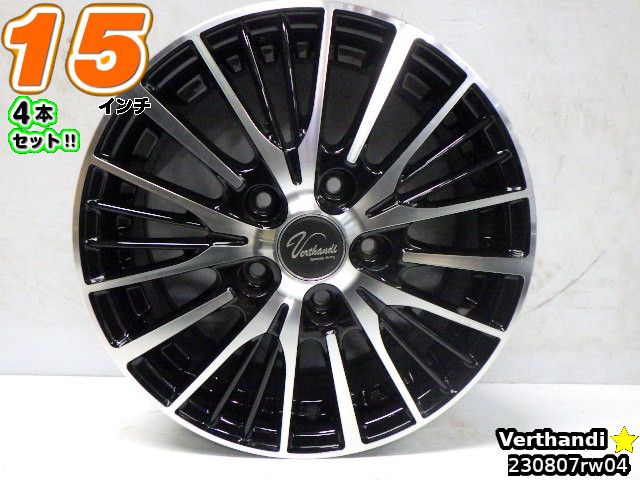 【中古】Verthandi(ヴェルザンディ)YH-S25Vブラックポリッシュ(ブラポリ)/スポーク15x6J+50/114.3/5H15インチホイール4本セット