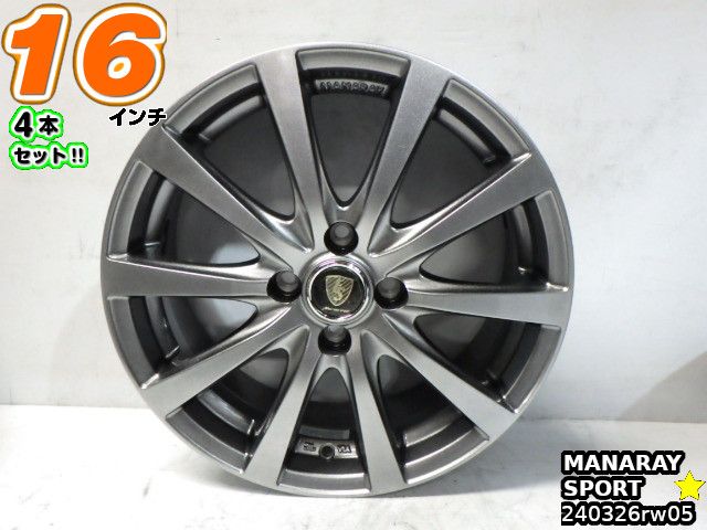 【中古】MANARAY SPORT(マナレイスポーツ)EuroSpeed(ユーロスピード)ガンメタ/スポーク16x6J+43/100/4H16インチ ホイール4本セット