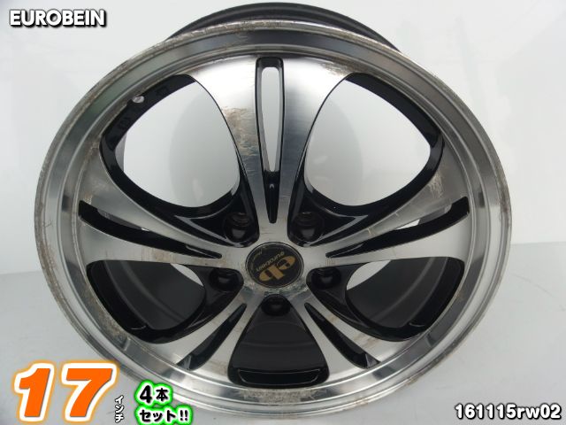 【中古】MANARAY SPORT(マナレイスポーツ)EURO BEIN(ユーロバイン)ブラックポリッシュ(ブラック)/スポーク17x7J 48/114.3/5H17インチ ホイール4本セット