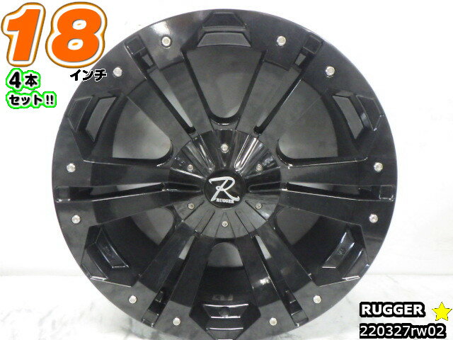 【中古】RUGGER(ラガー)ブラック/スポーク/M14テーパー/レンチなし18x8J+38/139.7/6H18インチ ホイール4本セット