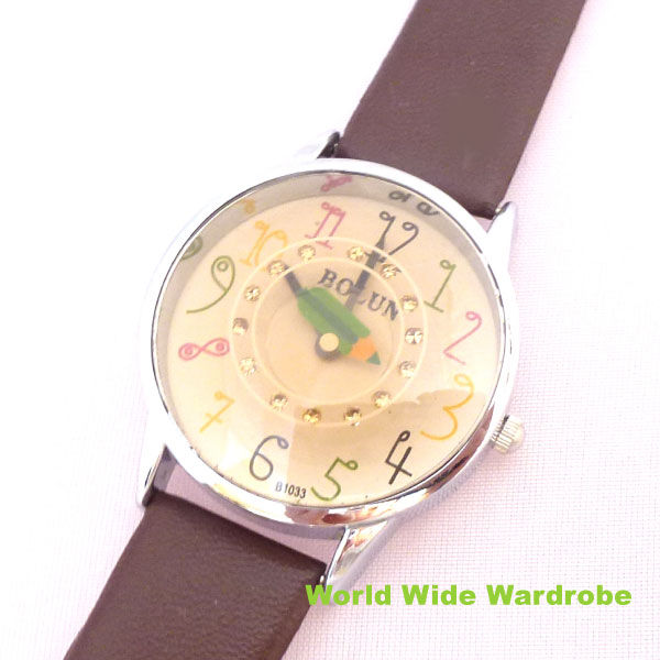 クーポン 大きめがかわいい鉛筆鉛筆が回るベルトウオッチ腕時計watch